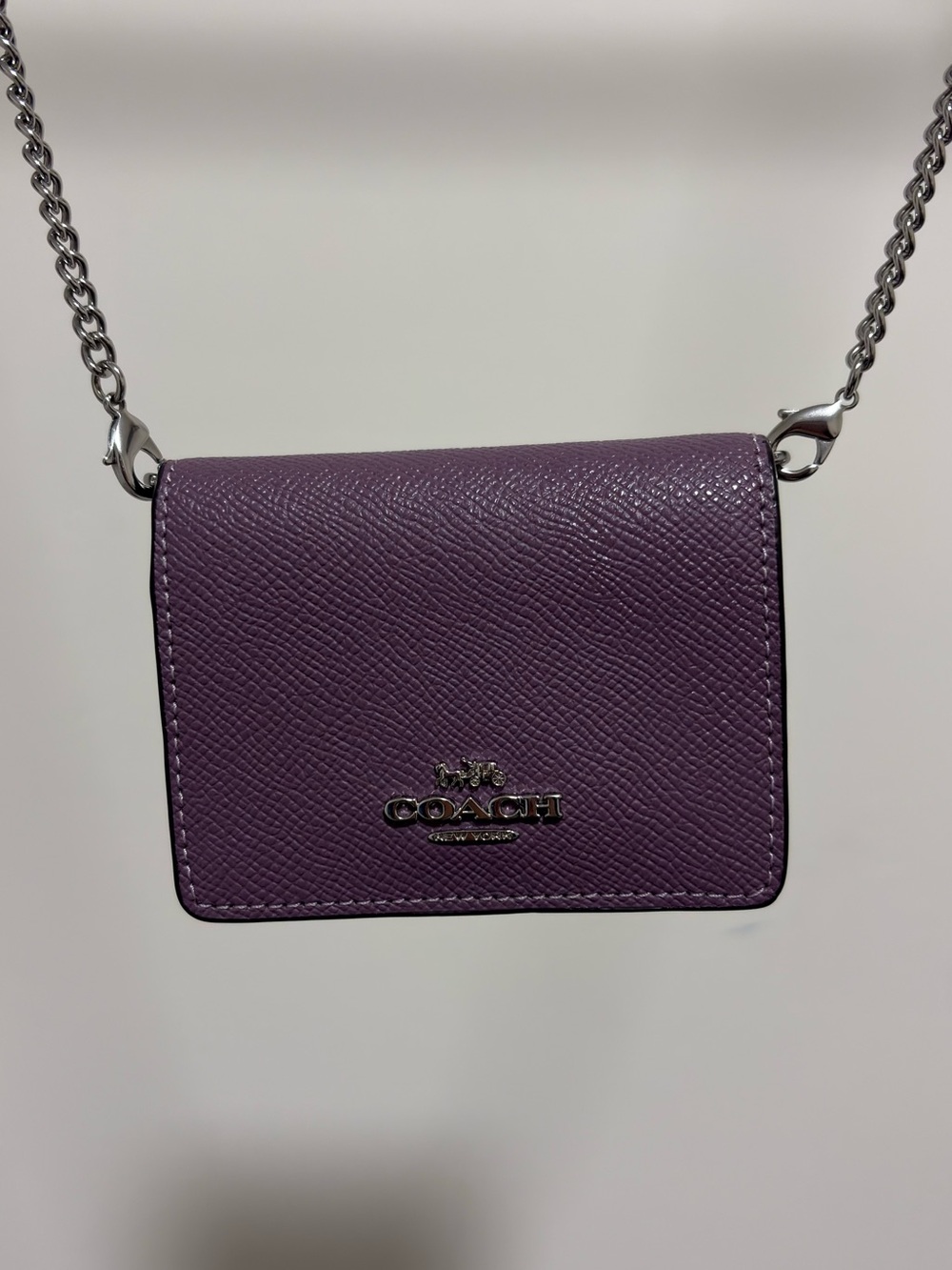 Coach Purple Crossgrain Leather Mini Wallet On A Chain